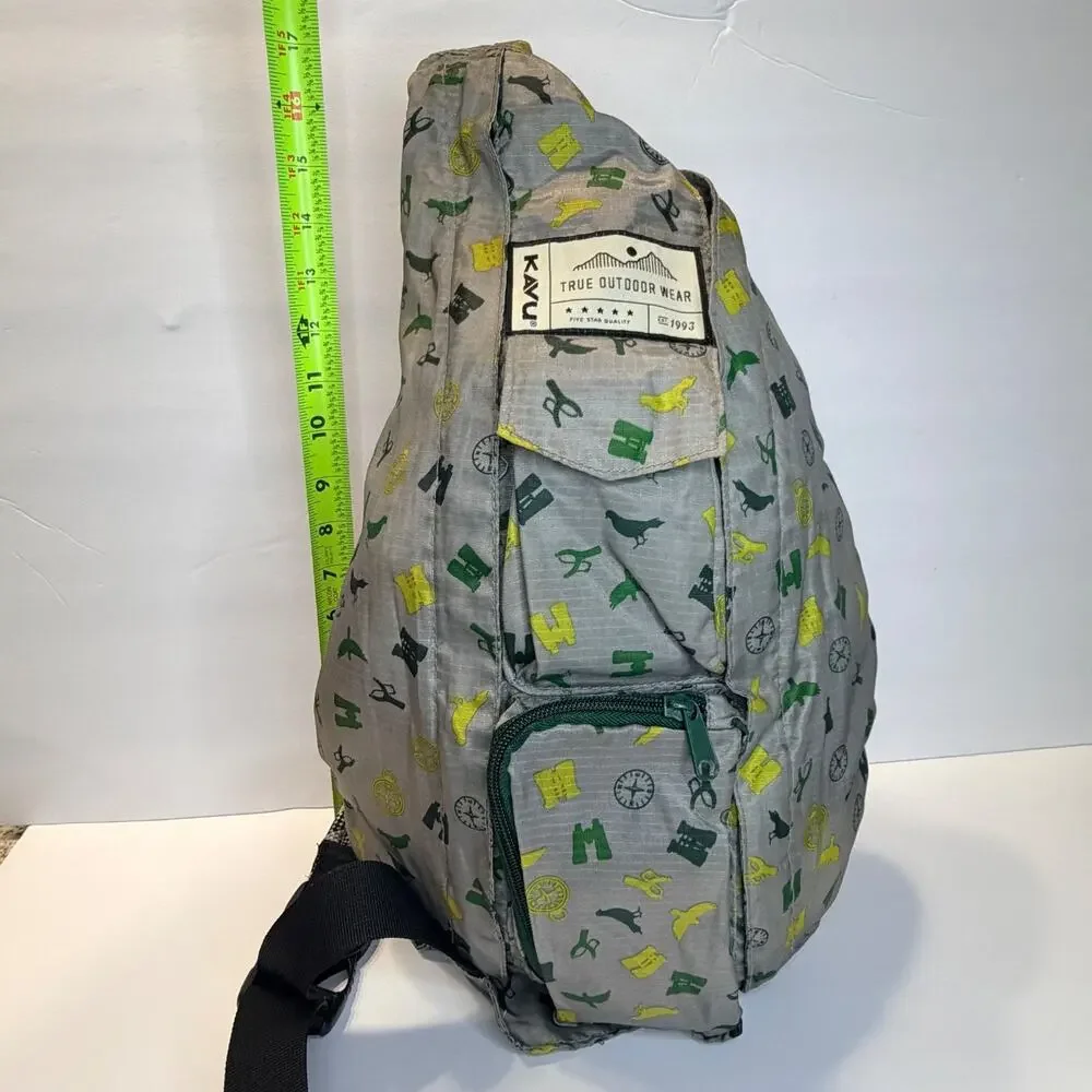 KAVU Rope Sling Crossbody Backpack Gray Bird Compass Outdoors Print